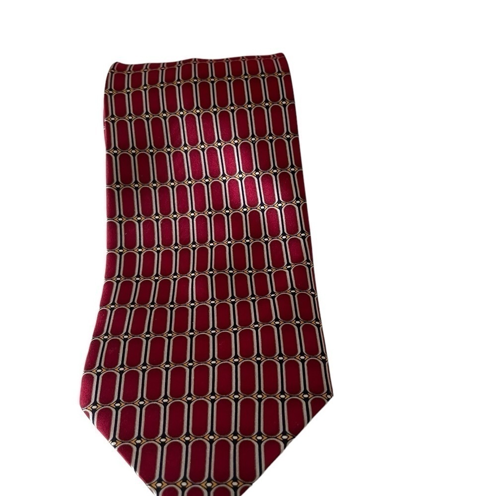 Como House Italy100% men’s silk tie Bergundy and Silver 59 inches